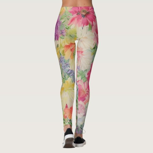 Zomer Blooms Waterverf Bloem Collage Leggings (Achterkant)