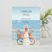 Zomer Blue Ocean-meisje met fiets Kaart (Staand voorkant)