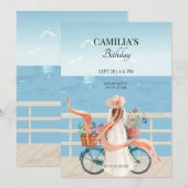 Zomer Blue Ocean-meisje met fiets Kaart (Voorkant / Achterkant)