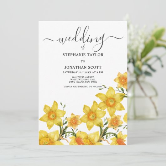 Zomer boeket gouden narcissen bloemen bruiloft kaart (Staand voorkant)