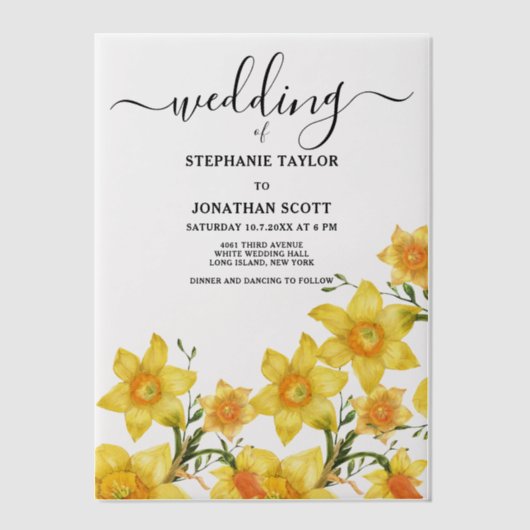 Zomer boeket gouden narcissen bloemen Huwelijk Vellum Uitnodigingen (Voorkant)