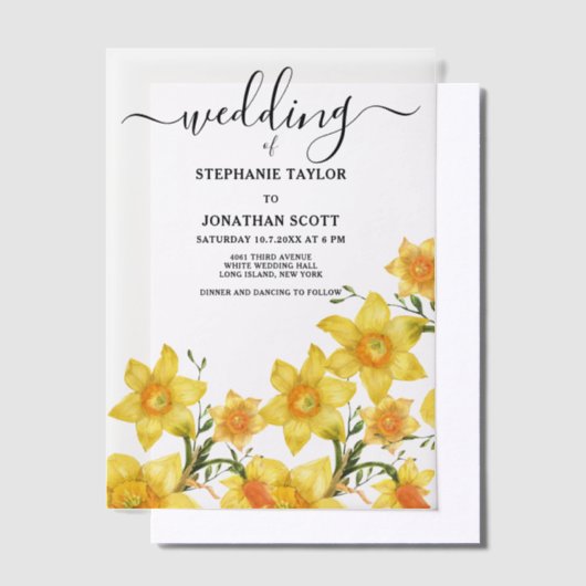 Zomer boeket gouden narcissen bloemen Huwelijk Vellum Uitnodigingen (Offset)