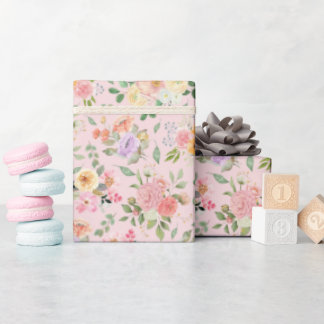 Zomer Boho Bloemen op Baby Roze Cadeaupapier