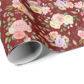 Zomer Boho Bloemen op Barn Red Cadeaupapier (Rol Hoek)