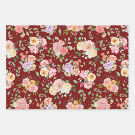 Zomer Boho Bloemen op Barn Red Inpakpapier Vel