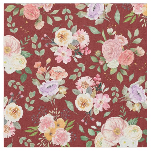 Zomer Boho Bloemen op Barn Red Stof (Close Up)