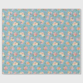 Zomer Boho Bloemen op Blauw Cadeaupapier (Vlak)