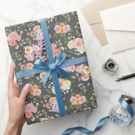 Zomer Boho Bloemen op Donker Grijs Cadeaupapier