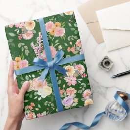 Zomer Boho Bloemen op Donkergroen Cadeaupapier