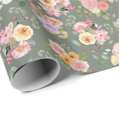 Zomer Boho Bloemen op Grijs Cadeaupapier (Rol Hoek)