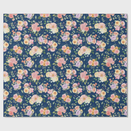Zomer Boho Bloemen op Navy Blue Cadeaupapier