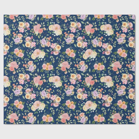 Zomer Boho Bloemen op Navy Blue Cadeaupapier (Vlak)