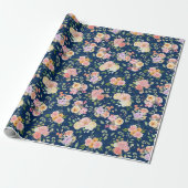 Zomer Boho Bloemen op Navy Blue Cadeaupapier (Uitgerold)