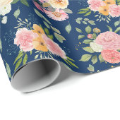 Zomer Boho Bloemen op Navy Blue Cadeaupapier (Rol Hoek)
