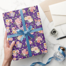 Zomer Boho Bloemen op Paarse Cadeaupapier
