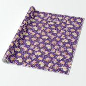 Zomer Boho Bloemen op Paarse Cadeaupapier (Uitgerold)