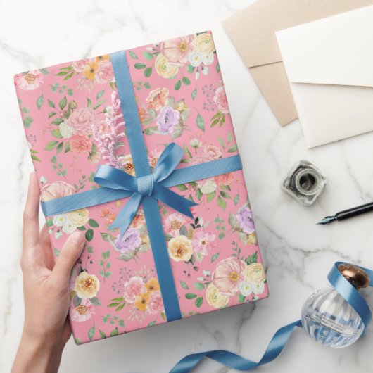 Zomer Boho Bloemen op Roos Roze Cadeaupapier (Geschenken)