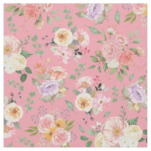 Zomer Boho Bloemen op Roos Roze Stof (Close Up)
