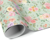 Zomer Boho Bloemen op Sage Green Cadeaupapier (Rol Hoek)