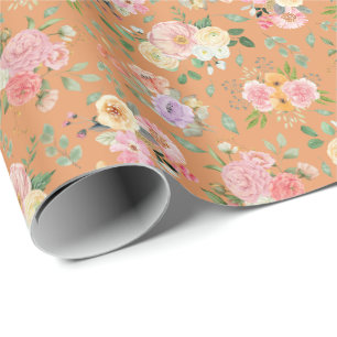 Zomer Boho Bloemen op Sinaasappel Cadeaupapier