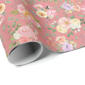Zomer Boho Bloemen op Tulp Roze Cadeaupapier (Rol Hoek)