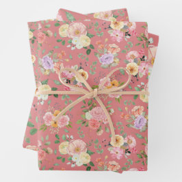 Zomer Boho Bloemen op Tulp Roze Inpakpapier Vel