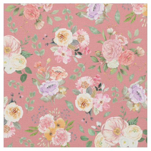 Zomer Boho Bloemen op Tulp Roze Stof (Close Up)