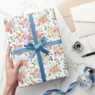 Zomer Boho Bloemen op Wit Cadeaupapier