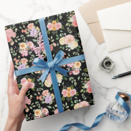 Zomer Boho Bloemen op Zwart Cadeaupapier