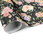 Zomer Boho Bloemen op Zwart Cadeaupapier (Rol Hoek)