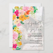 Zomer boho bloemenfoto waterverf bruiloft kaart (Voorkant)