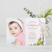 Zomer boho wildflower script foto 1e verjaardag kaart (Staand voorkant)