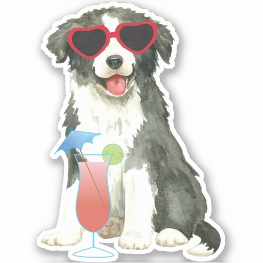 Zomer Border Collie Vinyl Sticker (Voorkant)