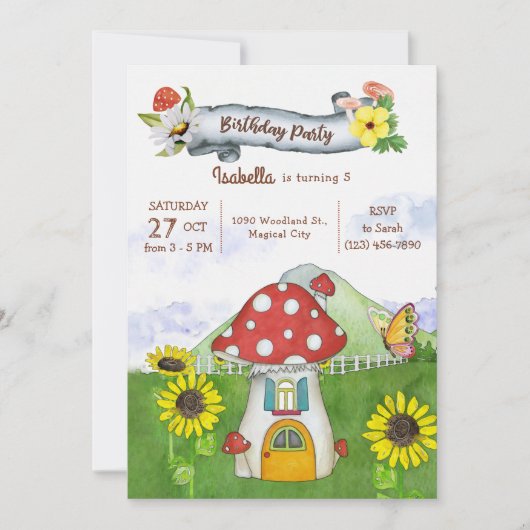 Zomer Bos Paddenstoelenhuis Whimsische Verjaardag Kaart (Voorkant)