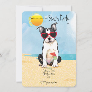Zomer Boston Terrier Beach Party Uitnodiging