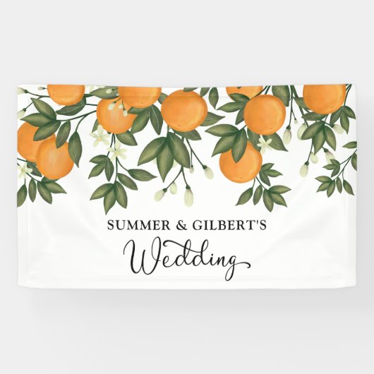Zomer botanisch oranje citrus bruiloft welkom spandoek (Horizontaal)