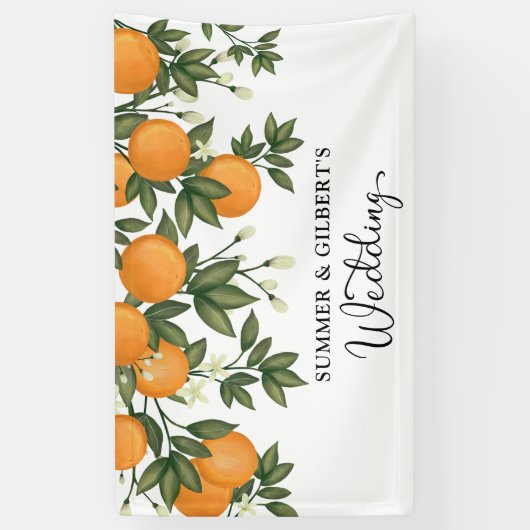Zomer botanisch oranje citrus bruiloft welkom spandoek (Verticaal)