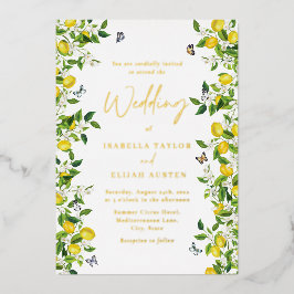 Zomer Botanische Lemon Bruiloft Goud Folie Uitnodiging