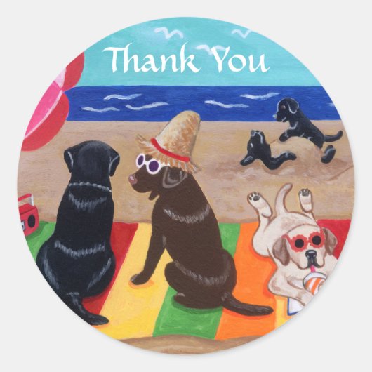 Zomer Breeze Labradors Schilderij Dank u Ronde Sticker (Voorkant)
