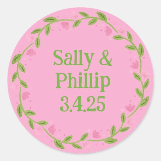 Zomer Breeze Roze Tulp Bloemkrans Ronde Sticker (Voorkant)