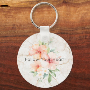 Zomer Bries Blush Perzik Hibiscus Sleutelhanger