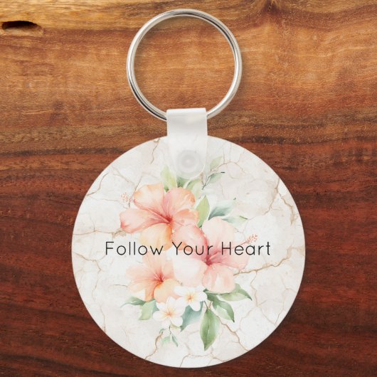Zomer Bries Blush Perzik Hibiscus Sleutelhanger (Voorkant)