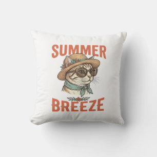 Zomer bries kat vintage gravure shirt ontwerp_1 kussen