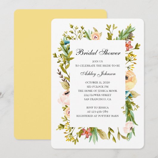 Zomer bruids douche uitnodiging. Tuinbloemen Kaart (Voorkant / Achterkant)