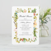 Zomer bruids douche uitnodiging. Tuinbloemen Kaart (Staand voorkant)