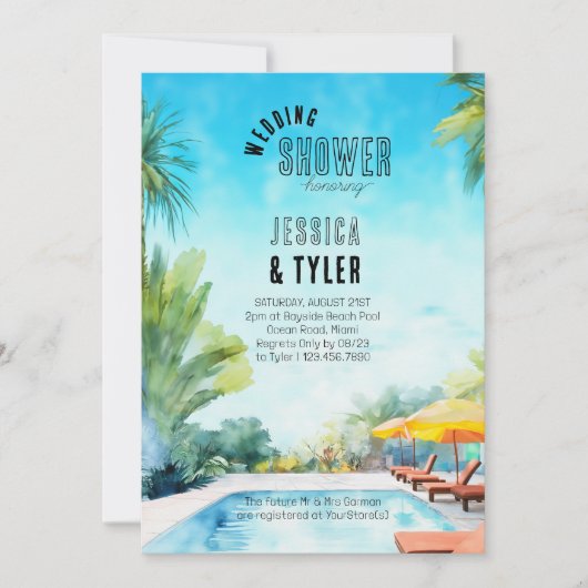 Zomer bruiloft douche Waterverf Tropisch zwembad Kaart (Voorkant)