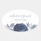 Zomer bruiloft Helder Blauw Bloemen Ovale Sticker (Voorkant)