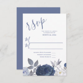Zomer bruiloft Helder Blauw Bloemen RSVP Kaartje
