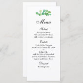 Zomer bruiloft menu botanisch. Groen dinermenu (Voorkant / Achterkant)