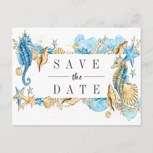 Zomer Bruiloft op Zee en Strand Save the Date Aankondigingskaart (Voorkant)
